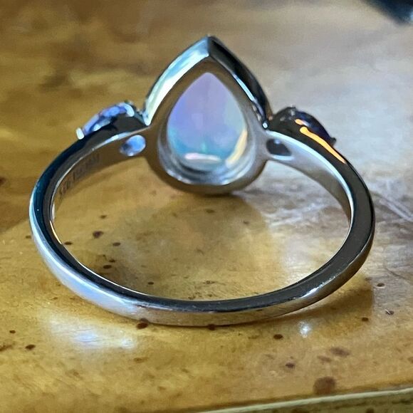 Natural Ethiopian Opal Tanzanite Sterling Silver Ring Size 9 - Picture 5 of 9